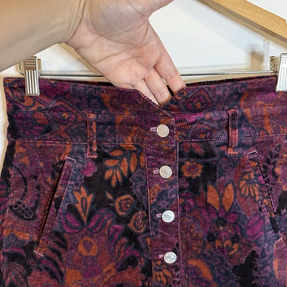 Pilcro Women’s 8 Corduroy High-Waisted Mini Skirt – Paisley Print, Button Front - Picture 3 of 8